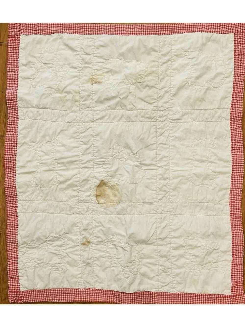Hand Embroidered Vintage Baby Quilt Stitched Animal Squares Kitschy READ